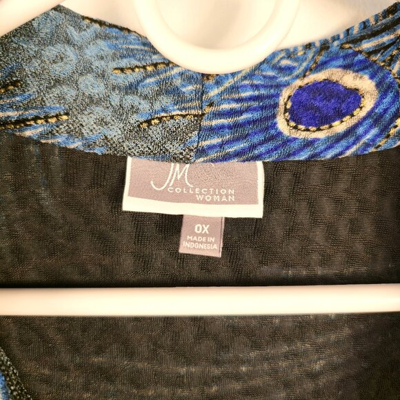 JM Collection Size OX Womens Blue Peacock Blouse Attached Cardigan Long Sleeve - Picture 3 of 6